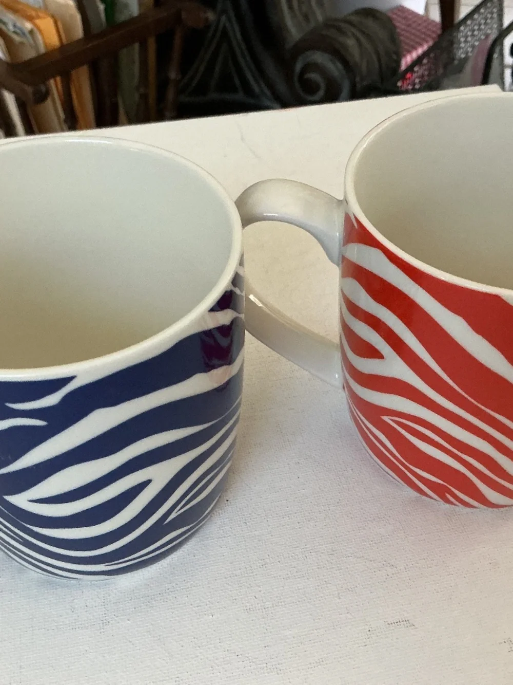 Set of 2 Zebra Print Mugs Orange & Navy Blue Home Dormitory Kitchen